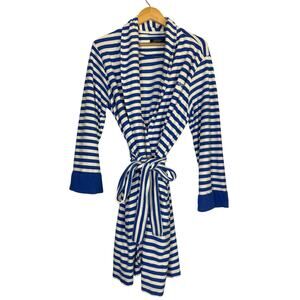 Lauren Ralph Lauren Blue White Striped Bathrobe Womens Large Cotton Modal Blend